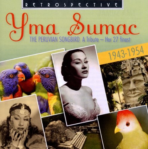 "CD cover featuring Yma Sumac with images of birds and Incan-inspired visuals."