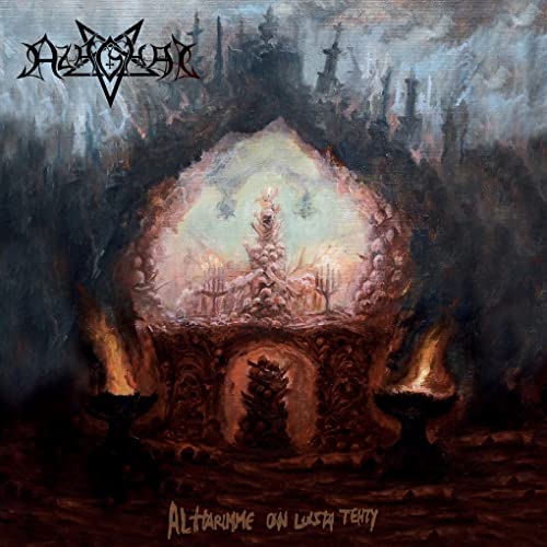 Dark, painted album cover depicting a skeletal altar with flames and a castle.