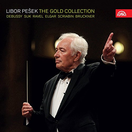 Conductor Libor Pesek in a tuxedo holding a baton, on a CD cover.