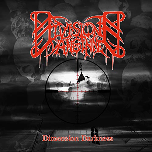 CD cover for Division Vansinne’s “Dimension Darkness” with skulls and a crosshair.