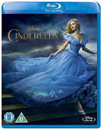 Blu-ray cover for Disney’s Cinderella, featuring the actress in a blue gown.