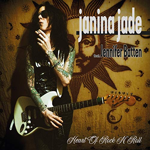CD cover for Janina Jade’s “Heart Of Rock N Roll” featuring a guitarist.
