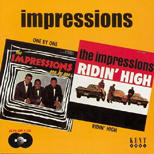 CD cover for The Impressionsā āOne By One/Ridinā Highā with band photos.