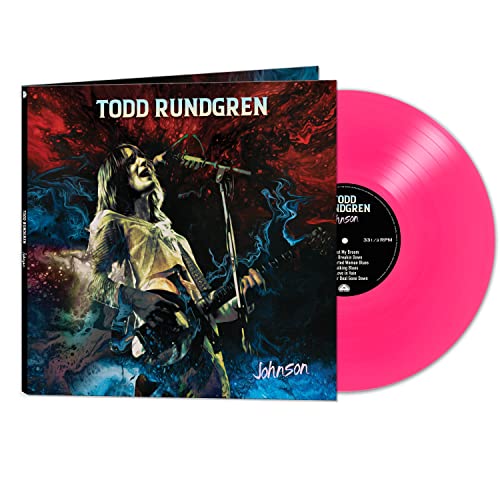 Todd Rundgren’s “Johnson” album cover and pink vinyl record displayed.