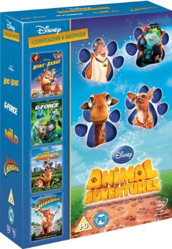 "Disney Animal Adventures 4 DVD box set cover featuring animal characters and four movie covers."