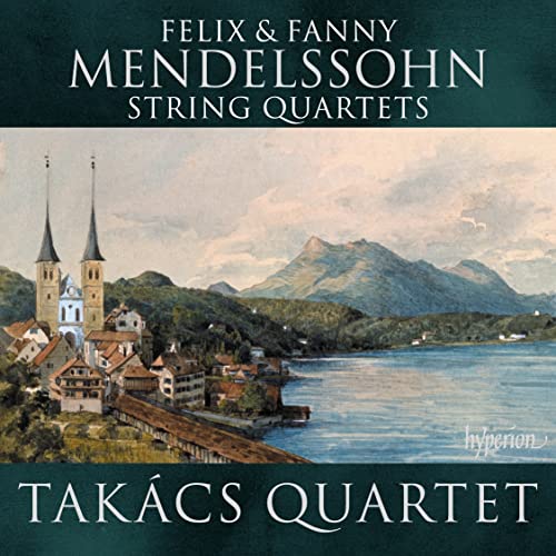 CD cover featuring a landscape painting of a town and mountains.