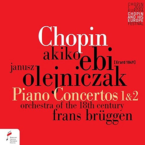 Red album cover with white and black text, featuring "Chopin" and "Piano Concertos 1&2".