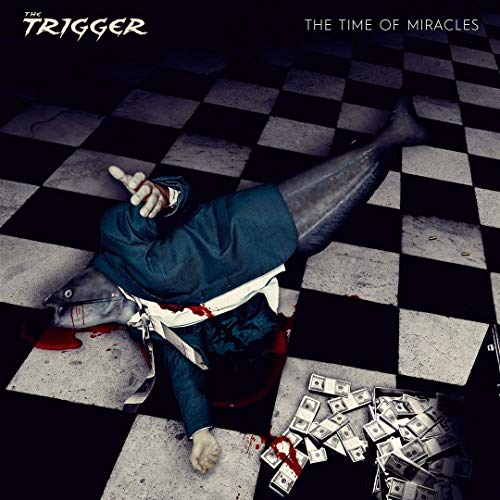 CD cover: person in suit lies on checkered floor with money.