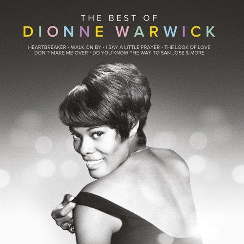 Black and white photo of Dionne Warwick smiling over her shoulder on CD cover.