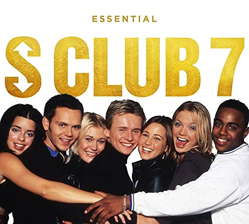 "Album cover featuring S Club 7 members in a group hug with gold text."