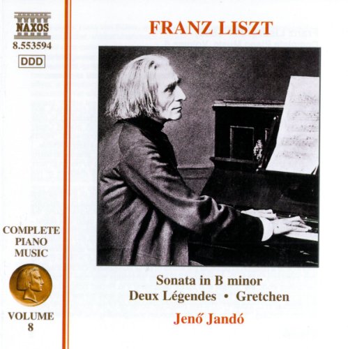 CD cover featuring a black and white portrait of composer Franz Liszt at the piano.