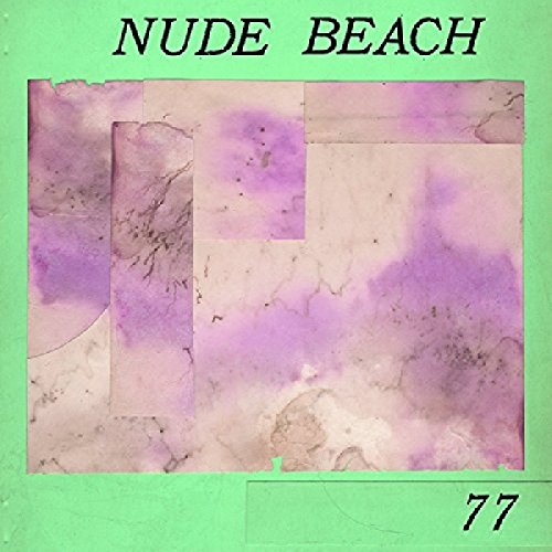 "Nude Beach" album cover with abstract purple and beige design on green background.