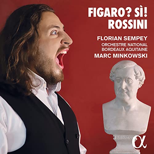 CD cover featuring a singer and a bust of composer Rossini.