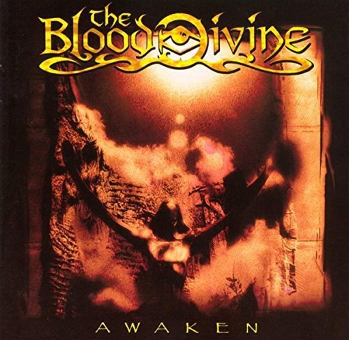 The image depicts a vinyl album cover for "The Blood Divine - Awaken". The alt text is: "Vinyl album cover with skull and 'Awaken' text."