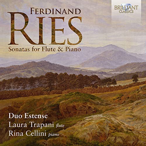 CD cover for Ferdinand Ries’s flute and piano sonatas, landscape background.