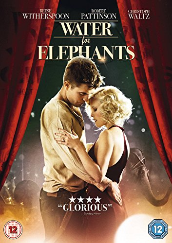 Water for Elephants" DVD cover featuring a couple embracing, with an elephant.