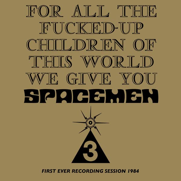 Spacemen 3 album cover: text, triangle with "3", and starburst graphic.