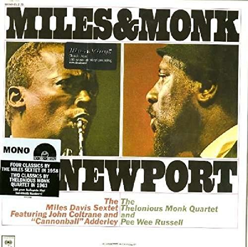 "Miles & Monk at Newport" vinyl album cover featuring portraits of Miles Davis and Thelonious Monk.