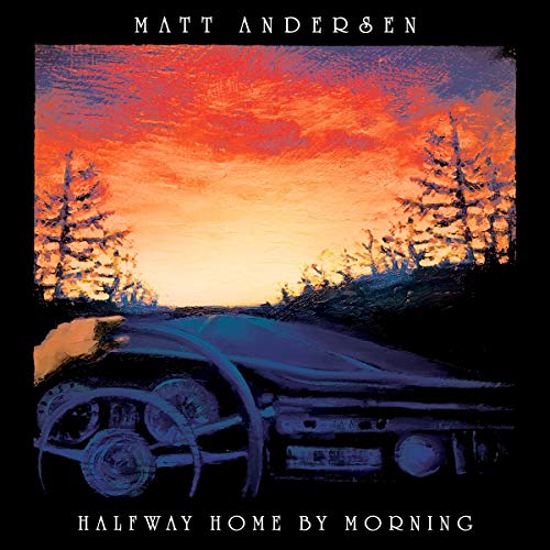 Album cover with a painting of a car and orange sky.