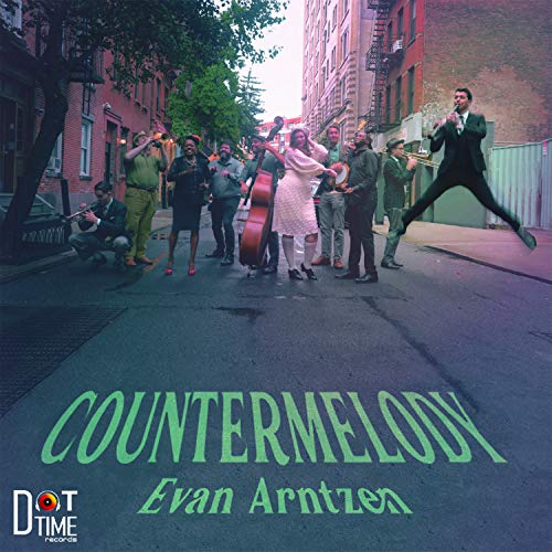 CD cover: jazz band playing outdoors in a city alleyway.