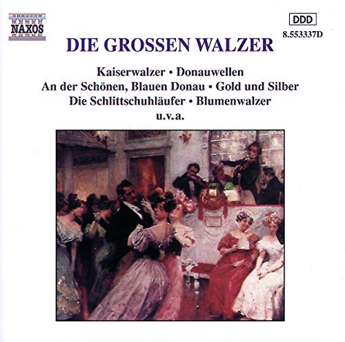 CD cover: painting of couples waltzing in a grand ballroom.