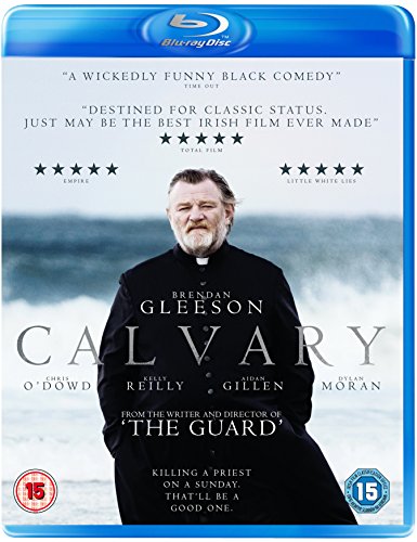 "Blu-ray case cover featuring a priest standing against a blurred ocean backdrop."