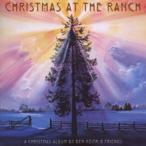 "Album cover: snow-covered tree and fence, sunrise, 'Christmas at the Ranch' text."