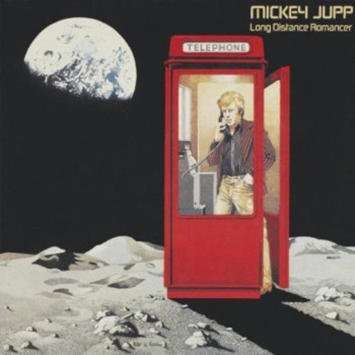 "Album cover: man in red phone booth on moon with Earth in the background."