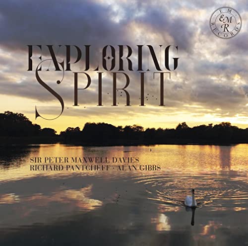 CD cover for “Exploring Spirit” with a sunset lake scene and swan.