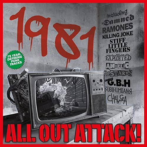CD cover for “All Out Attack” featuring 1981, a TV, and band names.