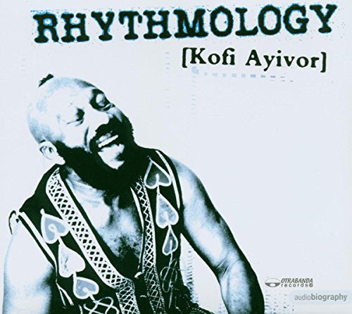 Album cover with a man in a patterned vest, titled "Rhythmology" by Kofi Ayivor.