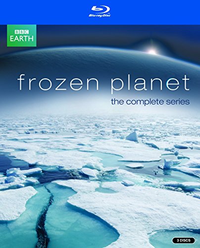 "Frozen Planet" Blu-ray cover featuring icy landscape and "BBC Earth" logo, 3-disc set.