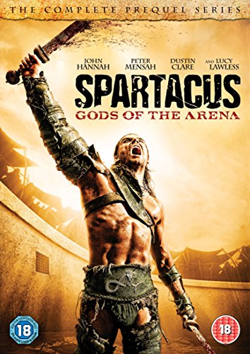 DVD cover for "Spartacus: Gods Of The Arena" featuring a gladiator.