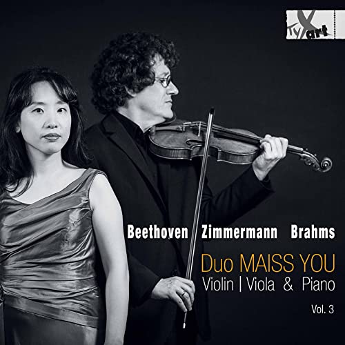 CD cover featuring a violinist and pianist, with composers’ names listed.