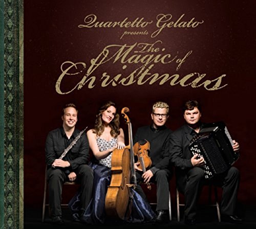 "CD cover featuring Quartetto Gelato, four musicians holding various instruments against a dark red background."