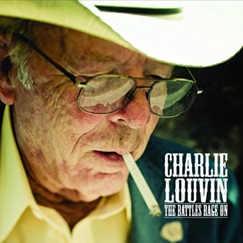 "Album cover featuring Charlie Louvin, an older man wearing sunglasses and smoking a cigarette."