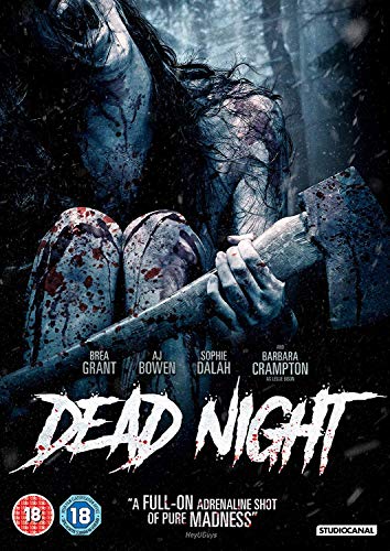 DVD cover for horror film "Dead Night" featuring a bloodied woman with an axe.
