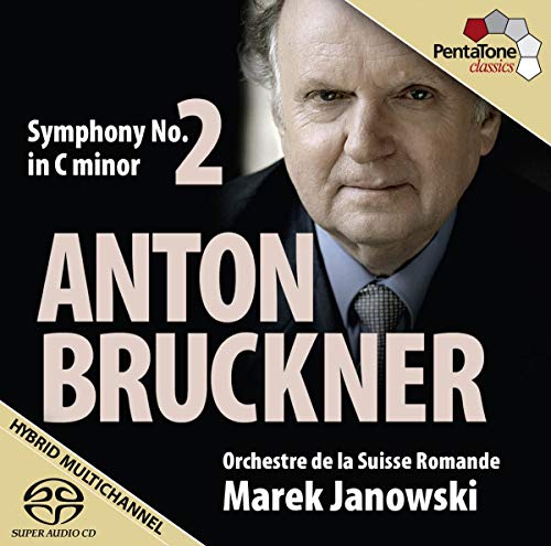 CD cover featuring portrait of conductor Marek Janowski and text “Anton Bruckner”.