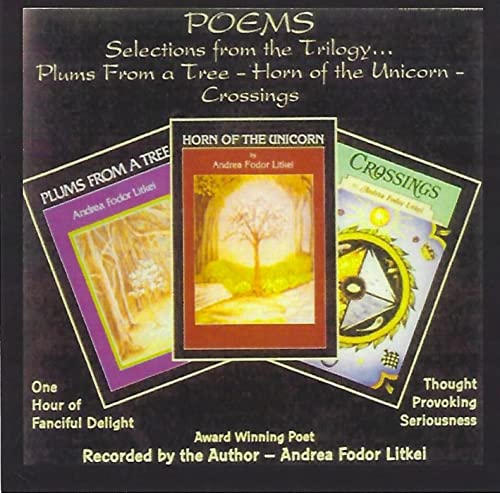 CD cover featuring three book covers from Andrea Fodor Litkei’s poetry trilogy.