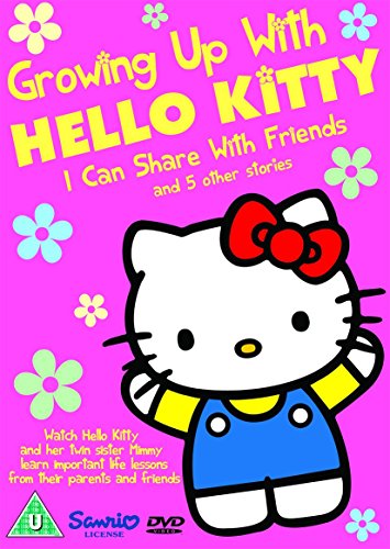 "Hello Kitty DVD cover featuring cartoon character with red bow on a pink background."