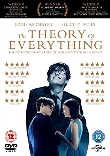 DVD cover for "The Theory of Everything" featuring Eddie Redmayne and Felicity Jones.