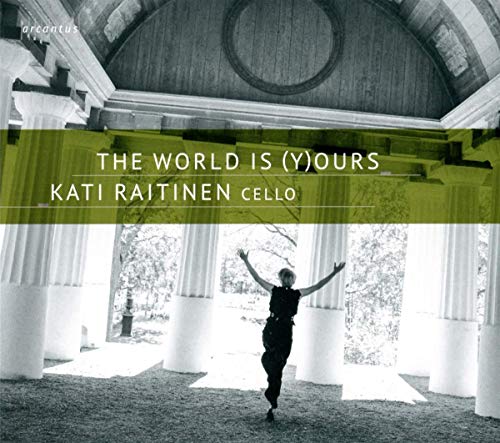CD cover featuring a woman standing under columns with outstretched arms, black and white image.