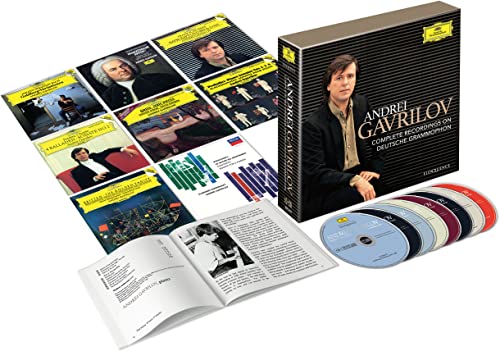 CD box set featuring pianist Andrei Gavrilov with accompanying booklet and discs.