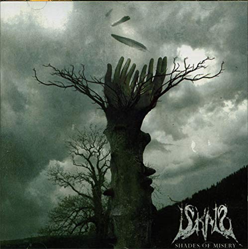 Dark album cover with a tree-like hand reaching into a stormy sky.