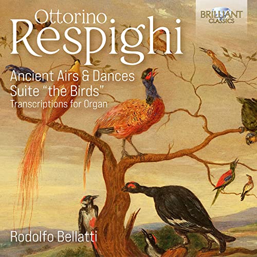 CD cover featuring painted birds on branches, text “Respighi” and “Bellatti”.