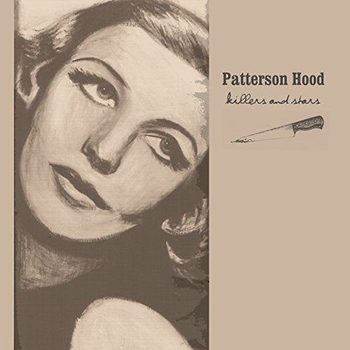 "Patterson Hood's 'Killers and Stars' vinyl album cover featuring a woman's portrait and a knife."