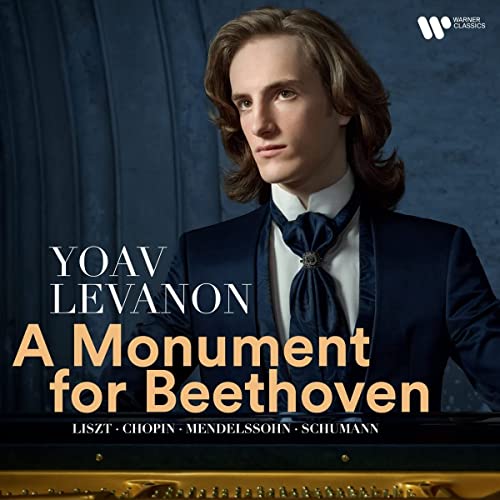 CD cover featuring pianist Yoav Levanon in formal attire, dark background.