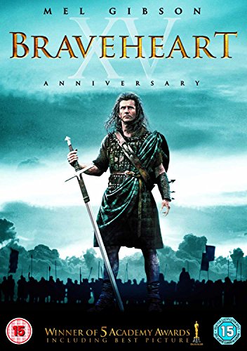 Braveheart DVD cover featuring Mel Gibson as William Wallace with a sword.
