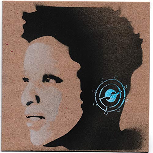 Record cover with a stencil-style portrait of a woman and blue design.