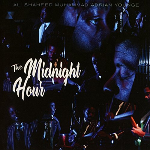 CD cover for Adrian Younge’s “The Midnight Hour” featuring musicians in blue tones.